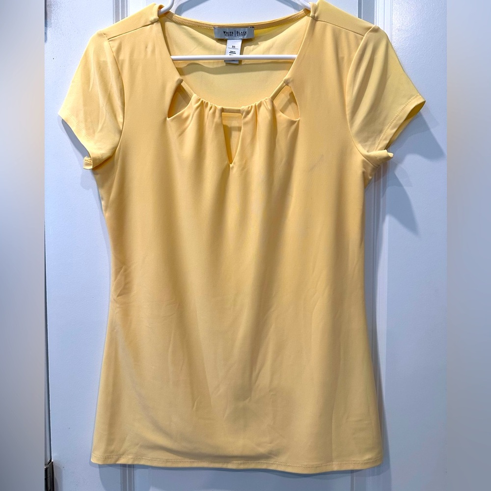 WHBM Yellow Silky Top with Peekaboo Cutout Neckline, Size XS
